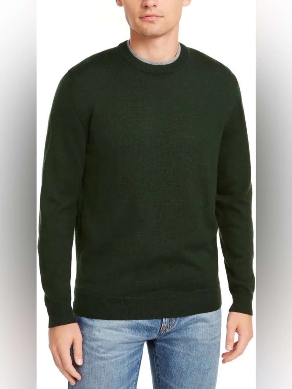 Men’s Club Room Deep hunter Green merino wool blend Crewneck sweater NWT